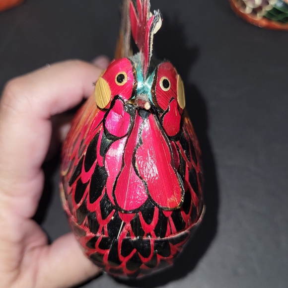 VINTAGE JAPANESE FOLK ART COUNTRY HANDMADE BAMBOO ROOSTER TRINKET BOX & 3 SMALL - Picture 8 of 10